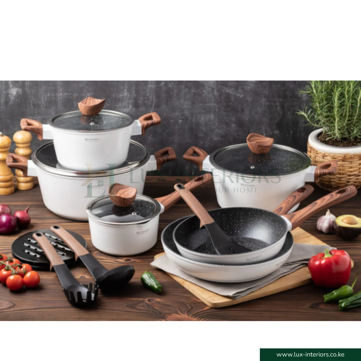 Edenburg Granite Marble Cookware Set – White 15-Piece Non-Stick Pots & Pans with Durable Stone Coating – Modern Home Kitchen Set