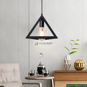 Equator Industrial Pendant Light – 3-Light Black Metal Triangle Design with Matte Finish – Circular Base Indoor Ceiling Fixture