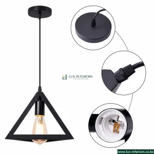 Equator Industrial Pendant Light – 1-Light Black Metal Triangle Design with Matte Finish – Modern Indoor Ceiling Fixture