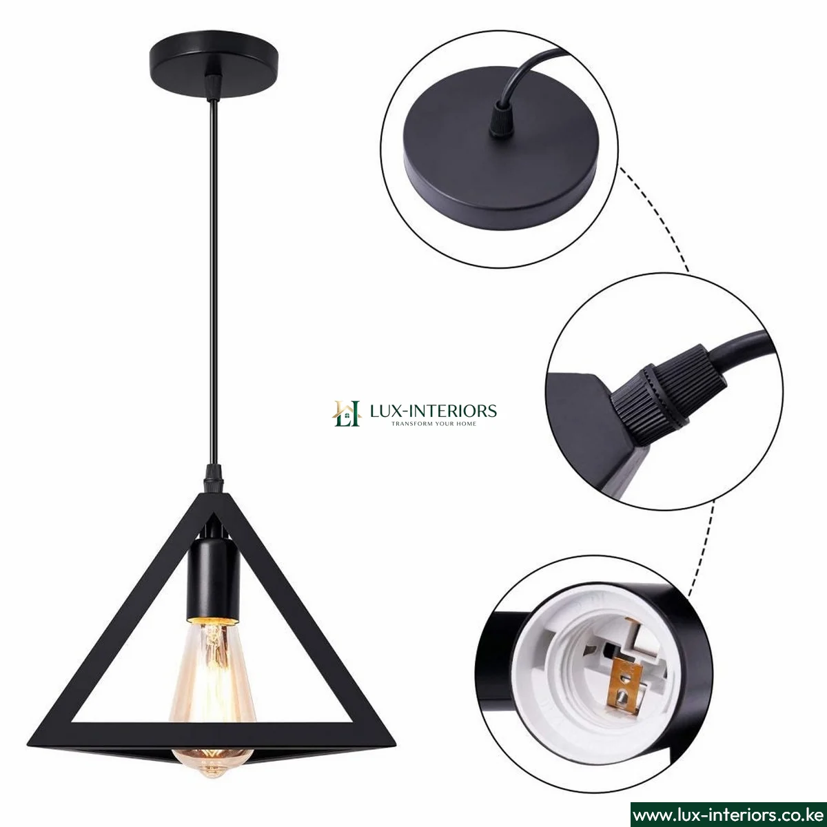 Equator Industrial Pendant Light – 1-Light Black Metal Triangle Design with Matte Finish – Modern Indoor Ceiling Fixture - Image 3