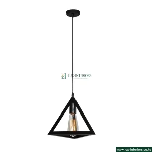 Equator Industrial Pendant Light – 1-Light Black Metal Triangle Design with Matte Finish – Modern Indoor Ceiling Fixture