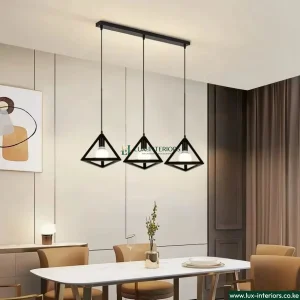 Equator Industrial Pendant Light – 3-Light Black Metal Triangle Design with Matte Finish – Rectangular Base Indoor Ceiling Fixture