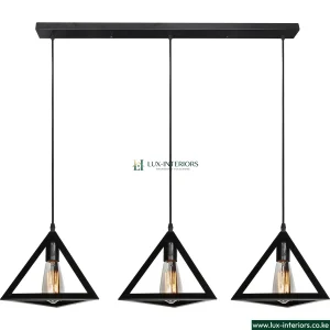 Equator Industrial Pendant Light – 3-Light Black Metal Triangle Design with Matte Finish – Rectangular Base Indoor Ceiling Fixture