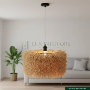 Ceiling Lamp – Fluffy Afro-Inspired Round Lampshade with Layered Texture – Indoor Bedroom & Living Room Fixture