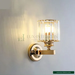Gold Wall Sconce Light – Crystal Glass Design for Elegant Ambient Lighting – Indoor Bedroom & Living Room Fixture