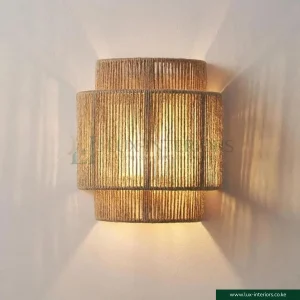 Vintage Rope Wall Sconce Light – Handmade Rattan Rope Shade for Bedroom, Living Room & Hallway – Farmhouse Bedside & Vanity Lighting Fixture