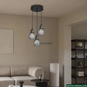 Industrial Pendant Light – 3-Light Black Metal Cage Design with Circular Base – Indoor Kitchen, Dining & Living Room Fixture