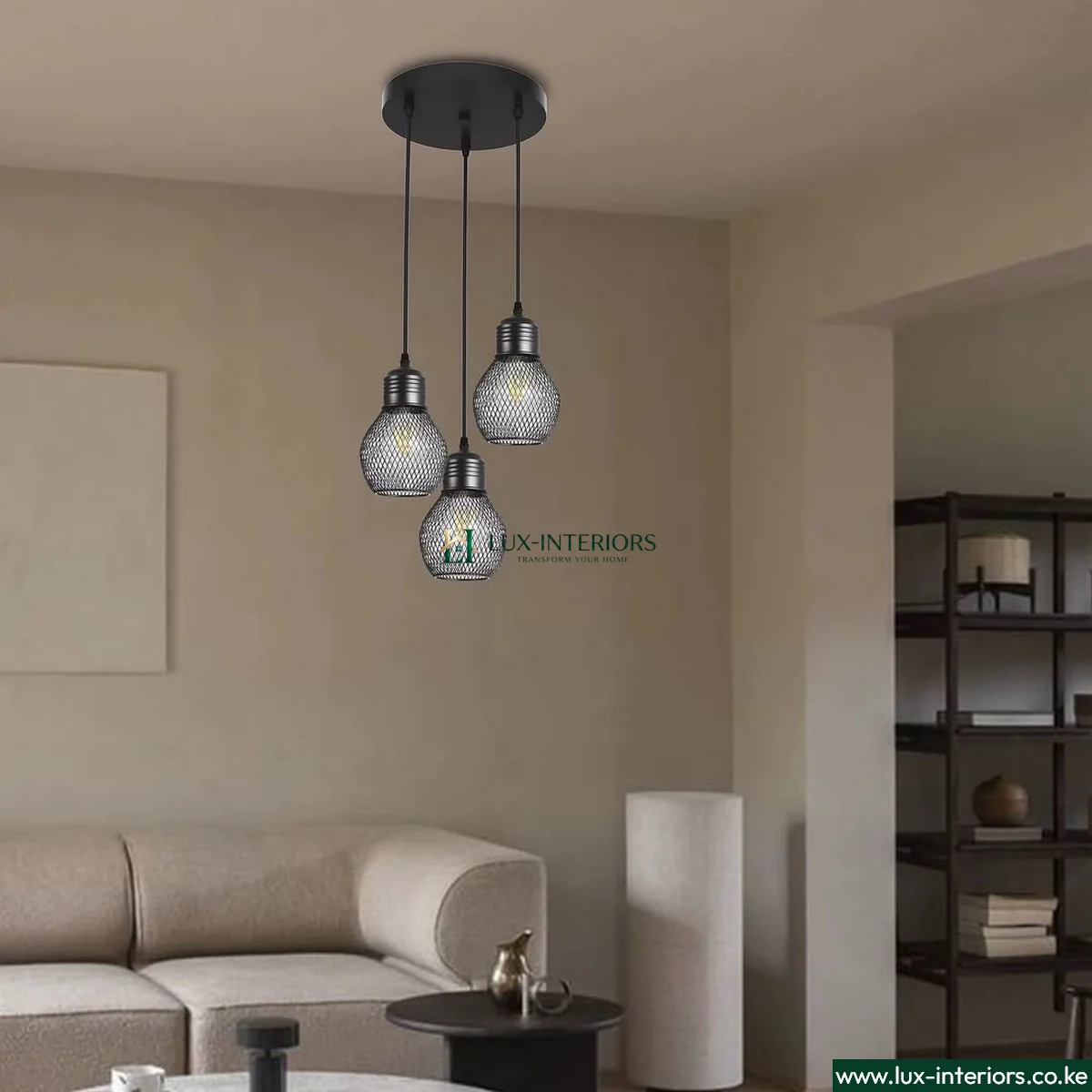 Industrial Pendant Light – 3-Light Black Metal Cage Design with Circular Base – Indoor Kitchen, Dining & Living Room Fixture