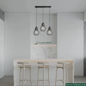 Industrial Pendant Light – 3-Light Black Metal Cage Design with Rectangular Base – Indoor Kitchen, Dining & Living Room Fixture