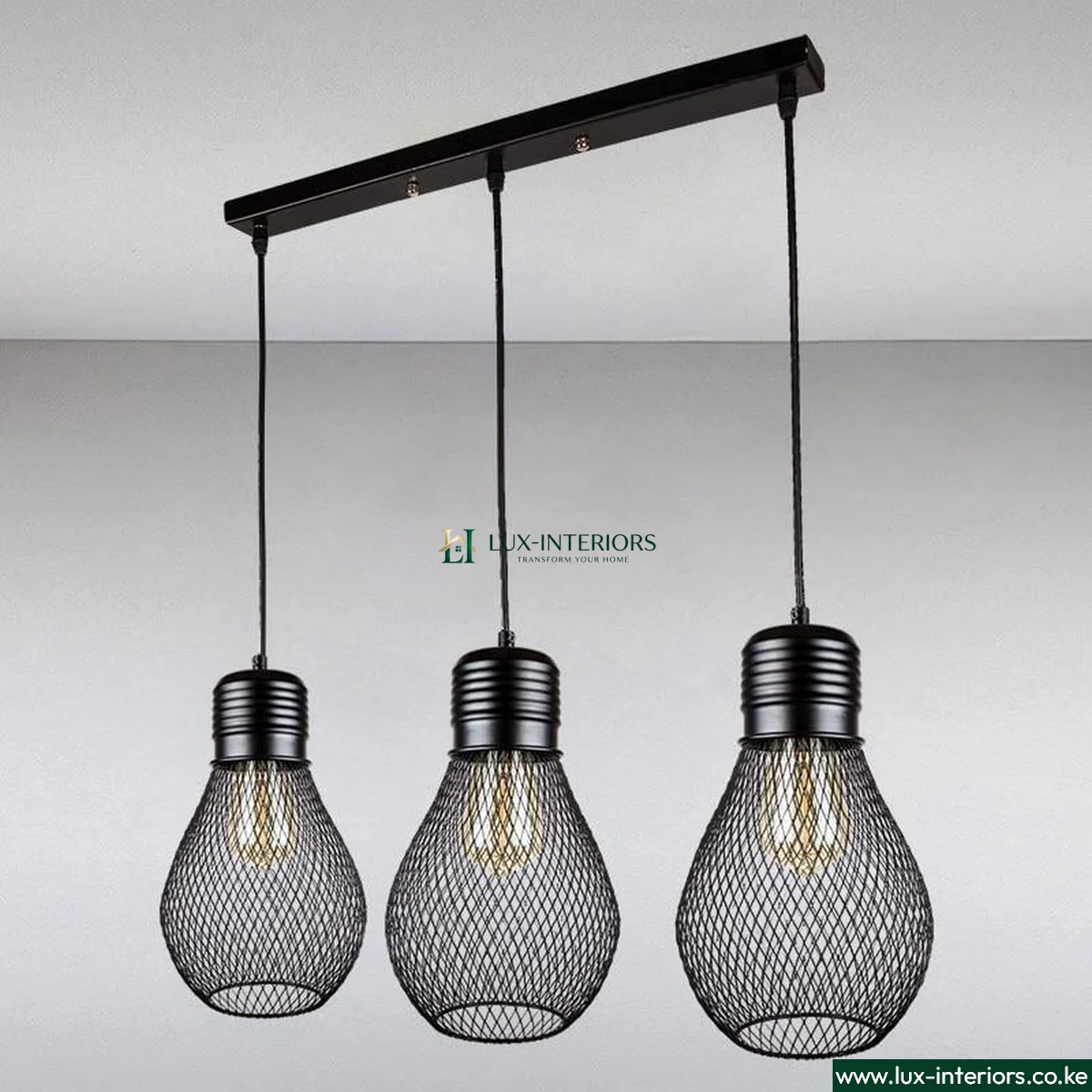 Industrial Pendant Light – 3-Light Black Metal Cage Design with Rectangular Base – Indoor Kitchen, Dining & Living Room Fixture - Image 2