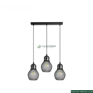 Industrial Pendant Light – 3-Light Black Metal Cage Design with Rectangular Base – Indoor Kitchen, Dining & Living Room Fixture