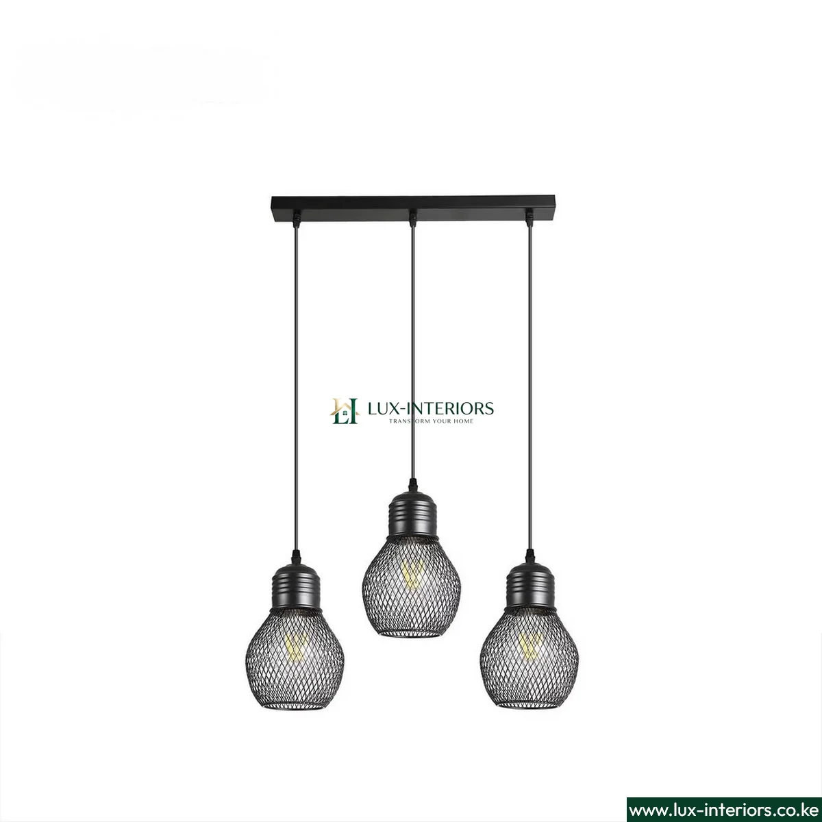 Industrial Pendant Light – 3-Light Black Metal Cage Design with Rectangular Base – Indoor Kitchen, Dining & Living Room Fixture - Image 3