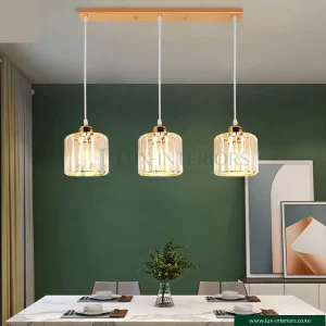 Linear Pendant Chandelier – Modern Gold Frame with Crystal Accents, 3-Light Design – Indoor Dining & Living Room Fixture