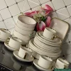Lux-Interiors Dinnerware Set – 32-Piece White & Gold Plates, Bowls & Cups – Elegant Tableware for Home Dining & Special Occasions