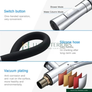 Lux-Interiors Kitchen Mixer Tap – Single-Lever Chrome Faucet with Flexible Black Spout, Stream & Spray Nozzle – 360° Swivel Kitchen Sink Tap