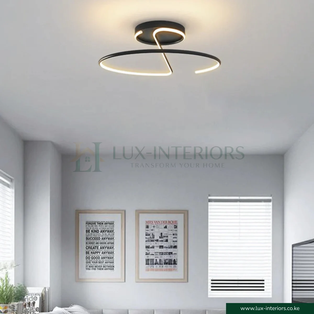 Spiral Ceiling Light – Modern Black Integrated LED with Unique Abstract Design – Indoor Living & Bedroom Fixture