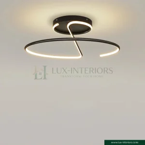 Spiral Ceiling Light – Modern Black Integrated LED with Unique Abstract Design – Indoor Living & Bedroom Fixture