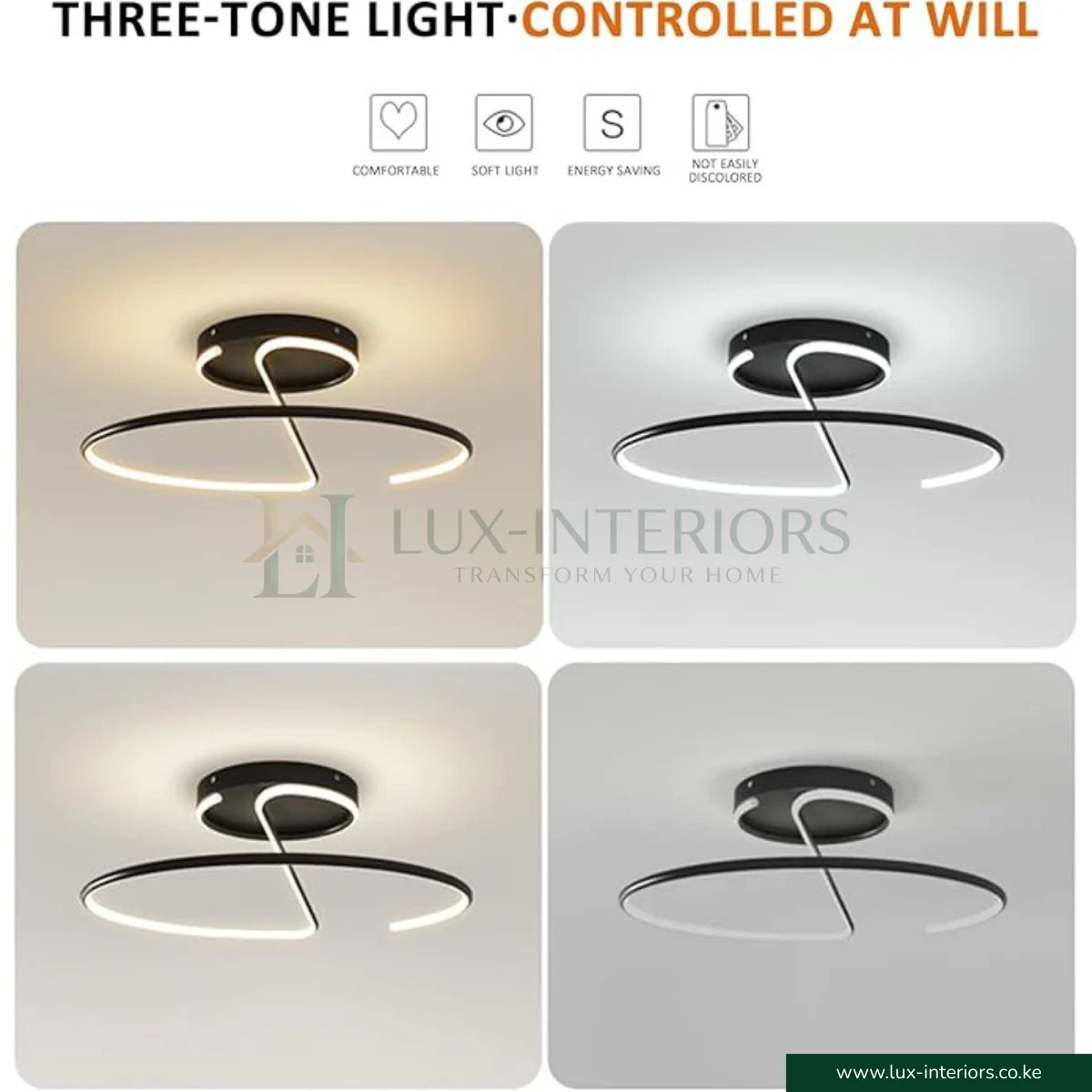 Spiral Ceiling Light – Modern Black Integrated LED with Unique Abstract Design – Indoor Living & Bedroom Fixture - Image 3