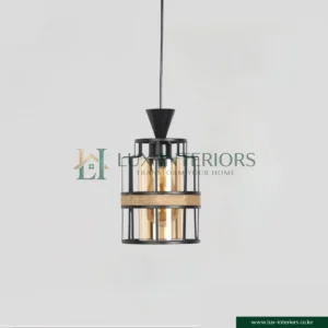 Modern Cage Pendant Lamp – Rope Accent with Cylindrical Glass Shade – Black Single Head