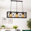 Modern Industrial Pendant Light Chandelier – Open Cage Rectangular Frame for Kitchen or Dining – 3-Light Matte Black