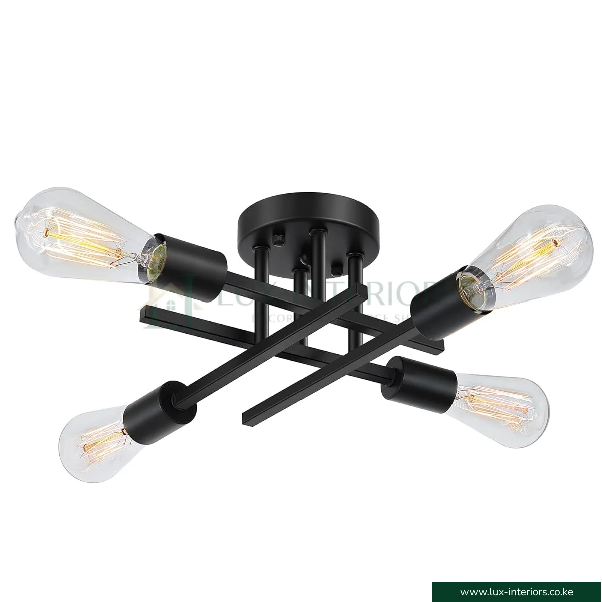 Semi-Flush Ceiling Light – 4-Light Modern Farmhouse Matte Black Sputnik Design – Living Room & Bedroom Rustic Fixture - Image 2