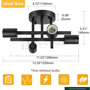 Semi-Flush Ceiling Light – 4-Light Modern Farmhouse Matte Black Sputnik Design – Living Room & Bedroom Rustic Fixture