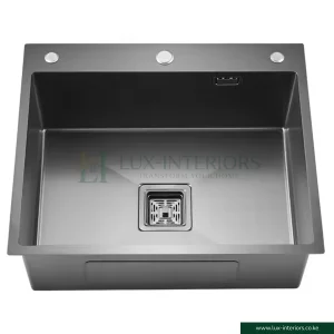 Single Bowl Kitchen Sink – Black Finish Stainless Steel with Integrated Soap Dispenser