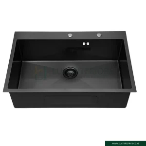 Single Bowl Kitchen Sink – Black Finish Stainless Steel with Integrated Soap Dispenser