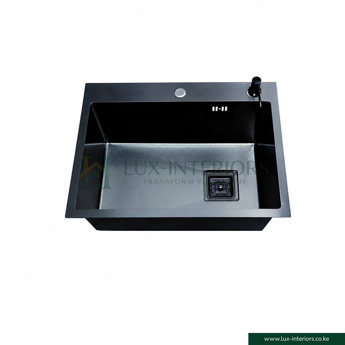 Single Bowl Kitchen Sink – Black Finish Stainless Steel with Integrated Soap Dispenser