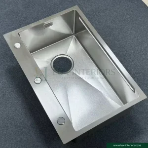 Single Bowl Kitchen Sink – Satin Finish Stainless Steel with Integrated Soap Dispenser