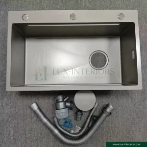 Single Bowl Kitchen Sink – Satin Finish Stainless Steel with Integrated Soap Dispenser