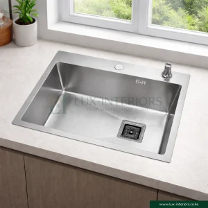 Single Bowl Kitchen Sink – Satin Finish Stainless Steel with Integrated Soap Dispenser