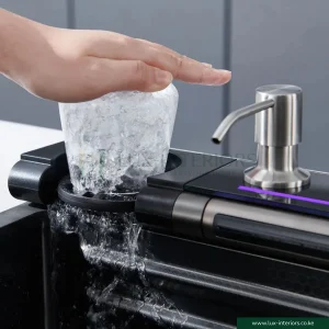 Smart Kitchen Sink – Stainless Steel Waterfall Single Bowl Workstation with Digital Display & Pull-Out Fly Rain Faucet – Multifunctional Sink