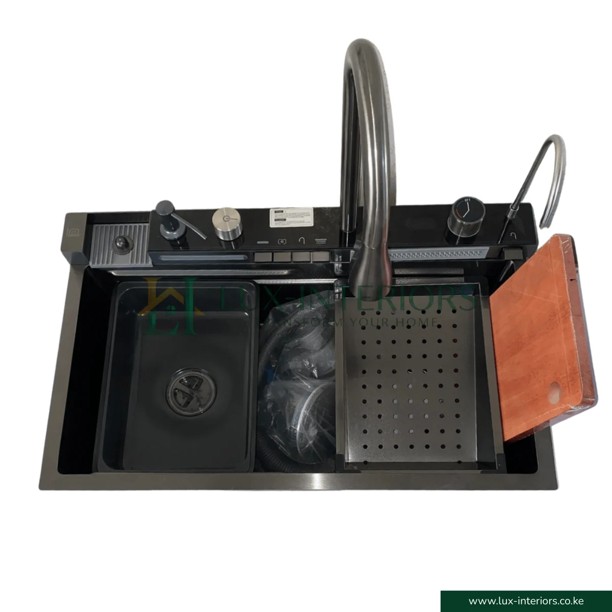 Smart Kitchen Sink – Stainless Steel Waterfall Single Bowl Workstation with Digital Display & Pull-Out Fly Rain Faucet – Multifunctional Sink - Image 2