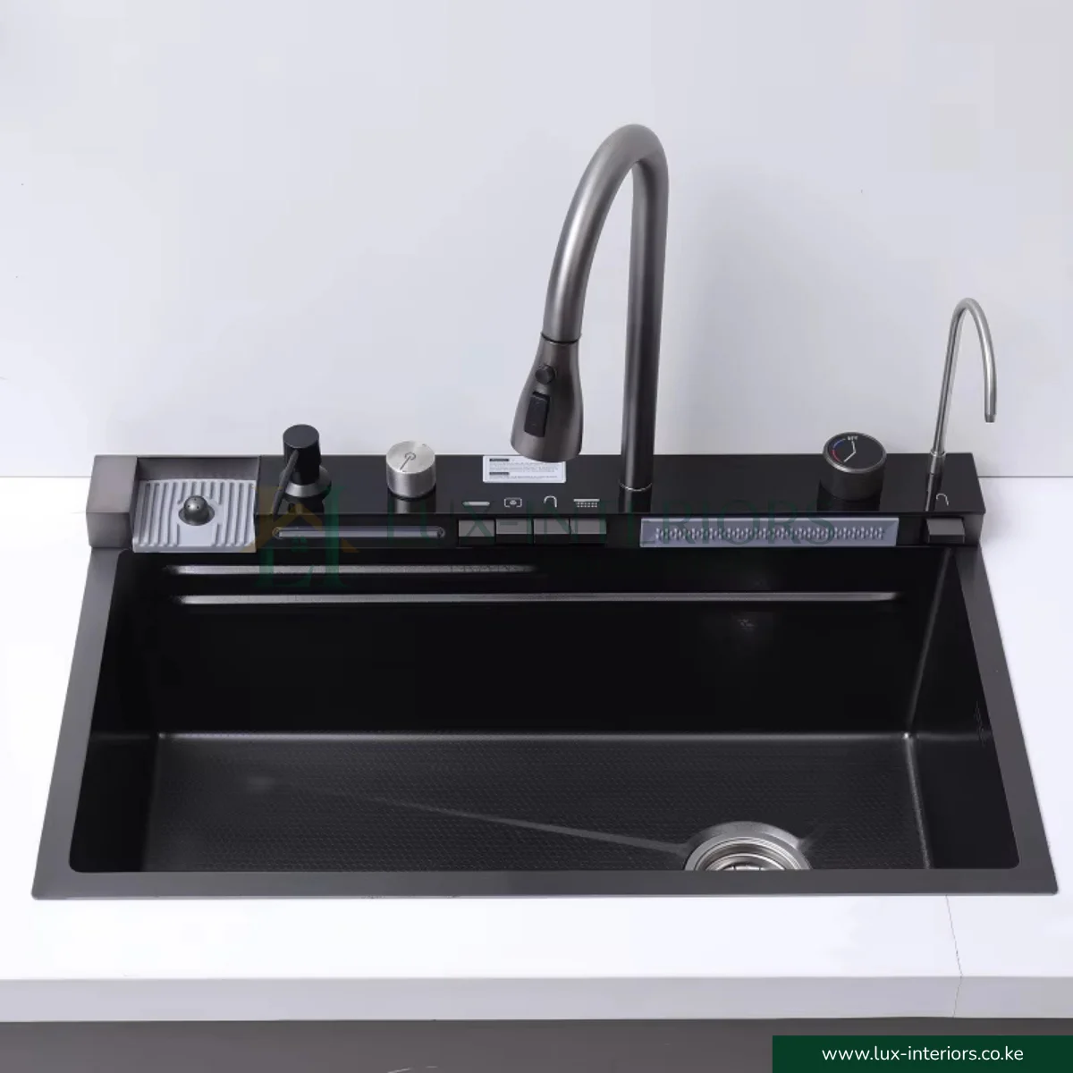 Smart Kitchen Sink – Stainless Steel Waterfall Single Bowl Workstation with Digital Display & Pull-Out Fly Rain Faucet – Piano Kitchen Sink - Image 3