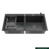 WK Double Bowl Kitchen Sink – Black Stainless Steel with Rinse Tray & Soap Dispenser – Modern Workstation Sink for Contemporary Kitchens