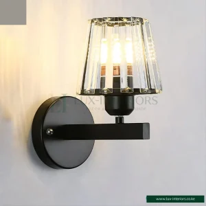 Wall Sconce Light – Crystal Glass with Black Cone Design for Elegant Ambient Lighting – Indoor Bedroom & Living Room Fixture