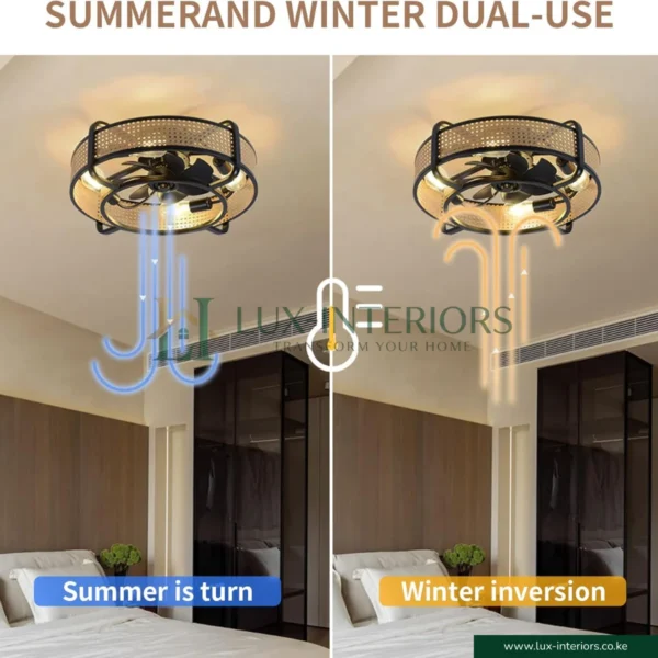Inner Ceiling Fan Ceiling Fan with Light – Retro Industrial Enclosed Cage Design with ...