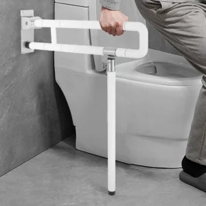 Foldable Bathroom & Toilet Grab Rail – Safety Hand Rail with Floor Stand – Stainless Steel Support Bar for Toilets & Showers