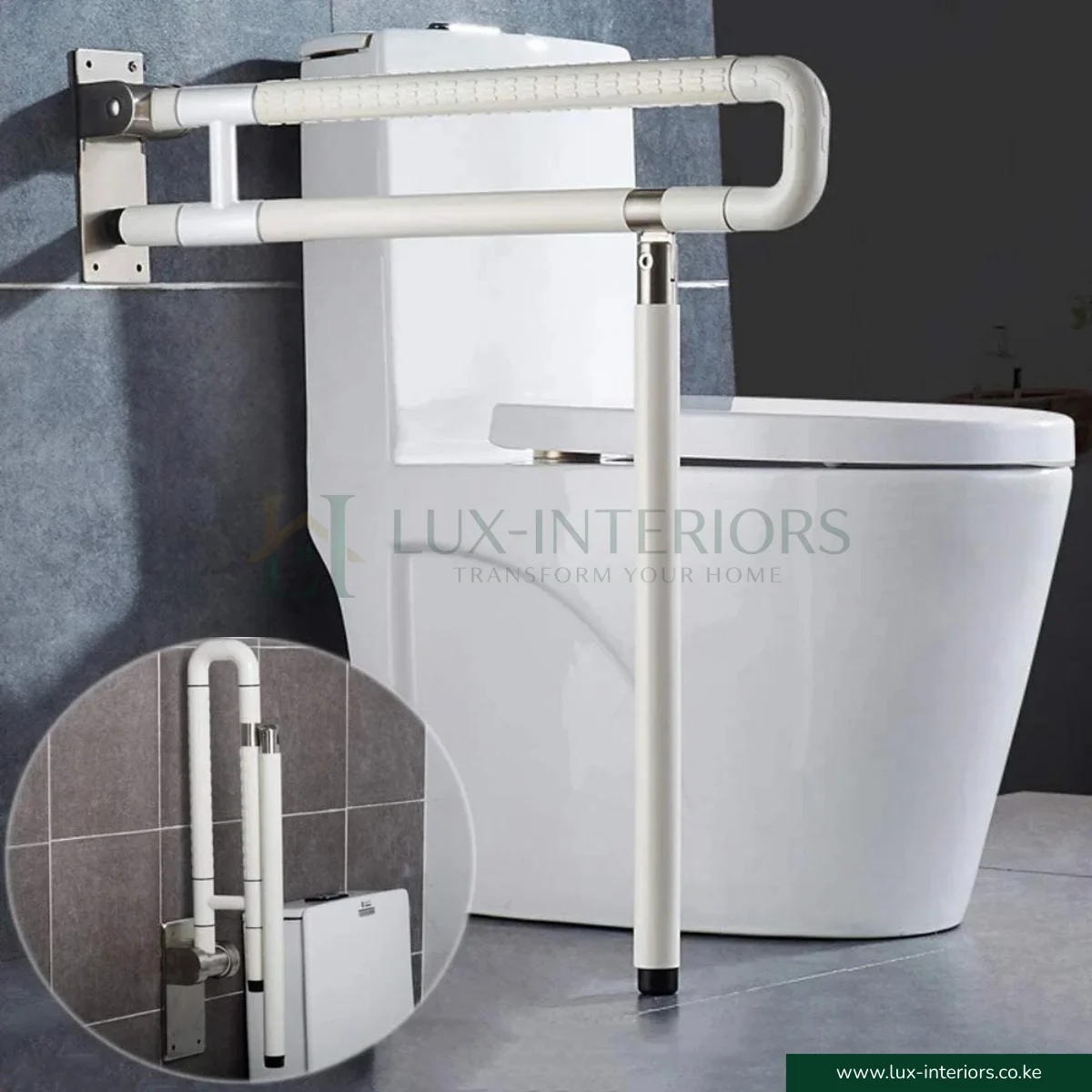 Foldable Bathroom & Toilet Grab Rail – Safety Hand Rail with Floor Stand – Stainless Steel Support Bar for Toilets & Showers