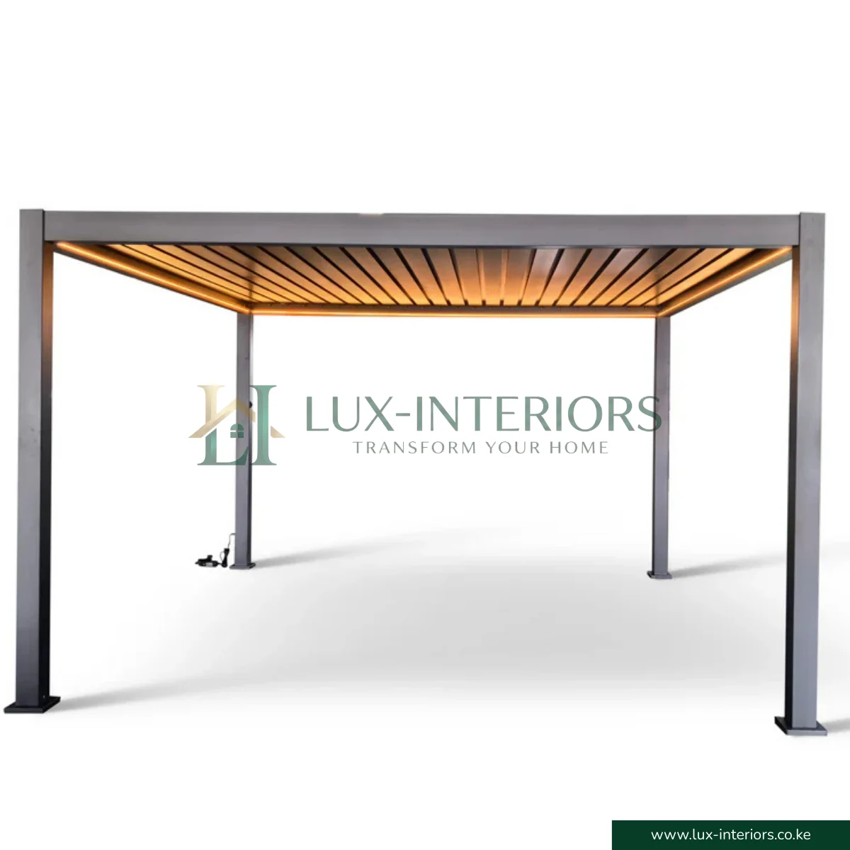 Luxe Aluminium Outdoor Pergola Gazebo – 3×3m with Integrated LED Lighting – Matte Grey with Open Sides - Image 3