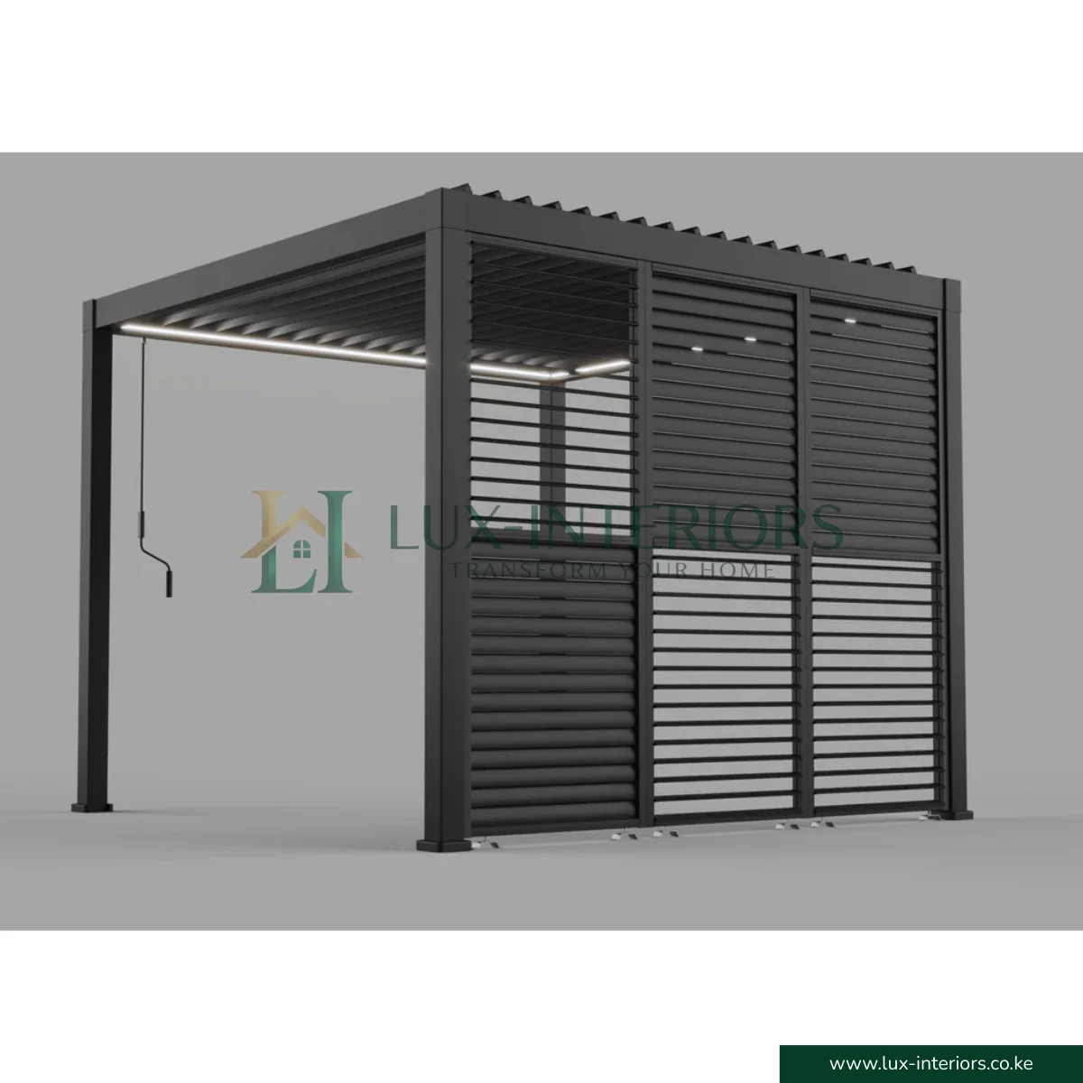 Luxe Aluminium Outdoor Pergola Gazebo – 3×3m with Integrated LED Lighting – Matte Grey with Open Sides - Image 10