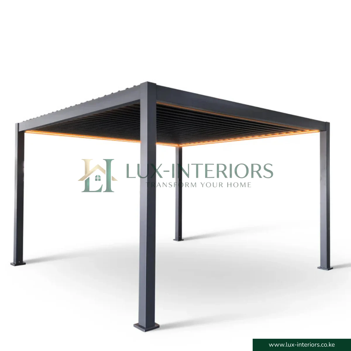 Luxe Aluminium Outdoor Pergola Gazebo – 3×3m with Integrated LED Lighting – Matte Grey with Open Sides - Image 4