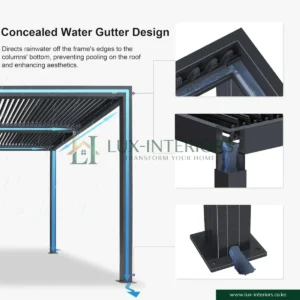 Luxe Aluminium Outdoor Pergola Gazebo – 3×3m with Integrated LED Lighting – Matte Grey with Open Sides