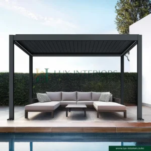 Luxe Aluminium Outdoor Pergola Gazebo – 3×3m with Integrated LED Lighting – Matte Grey with Open Sides