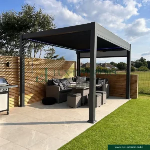 Luxe Aluminium Outdoor Pergola Gazebo – 3×3m with Integrated LED Lighting – Matte Grey with Open Sides