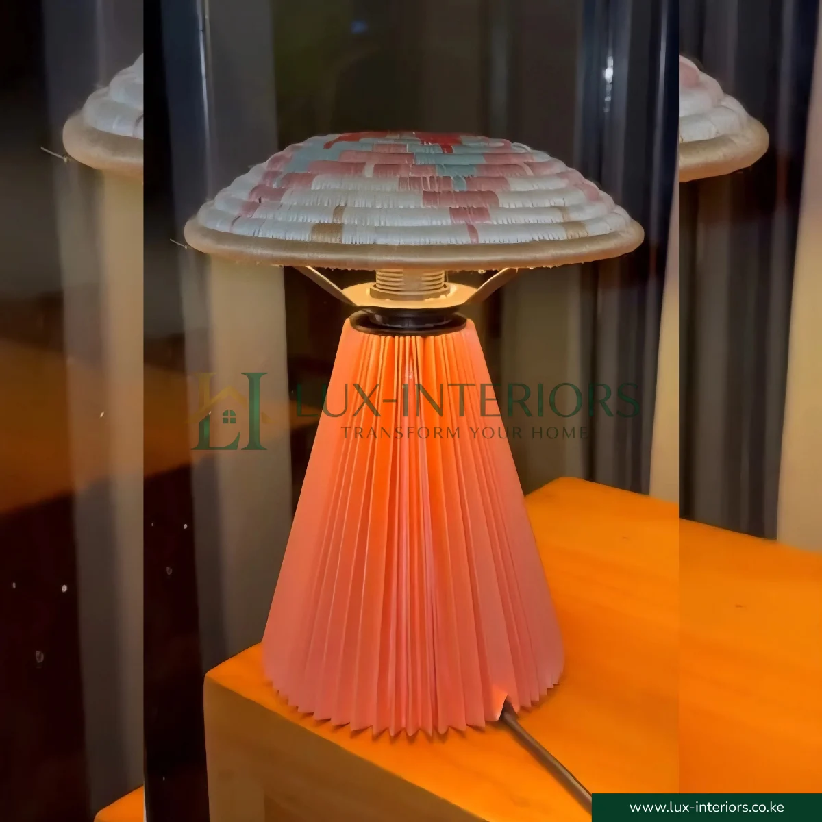 LED Table Lamp – Peach Mushroom Shape with African Rattan-Style Weave for Warm Ambient Lighting – Indoor Bedside & Living Room Lamp