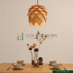 Wooden Pendant Light – Modern Acorn Shape with Natural Wood Finish – Indoor Ceiling Fixture for Dining & Living Rooms