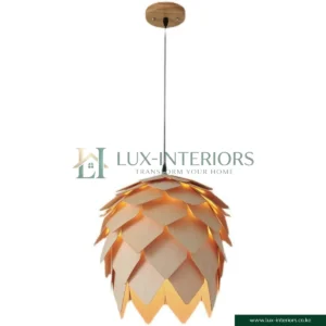 Wooden Pendant Light – Modern Acorn Shape with Natural Wood Finish – Indoor Ceiling Fixture for Dining & Living Rooms