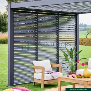 Luxe Aluminium Outdoor Pergola Gazebo – 3×3m with Integrated LED Lighting – Matte Grey with One-Side Louver Panel, Open Sides